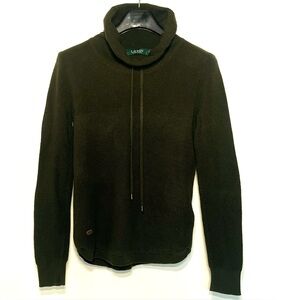 Lauren Ralph Lauren cotton cowl neck, waffle knit, metal engraved logo. Green S